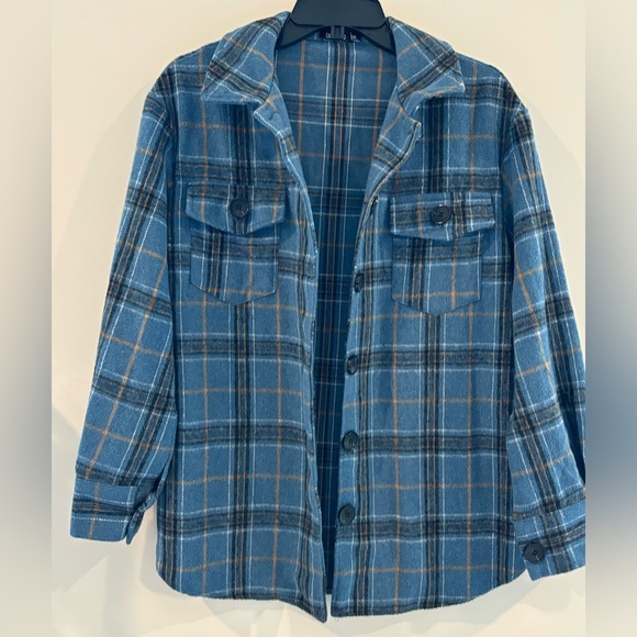 Boohoo Lapel Button Up Plaid Shirts Long Sleeve Pocketed Shacket Casual Top Sz S - Picture 4 of 14